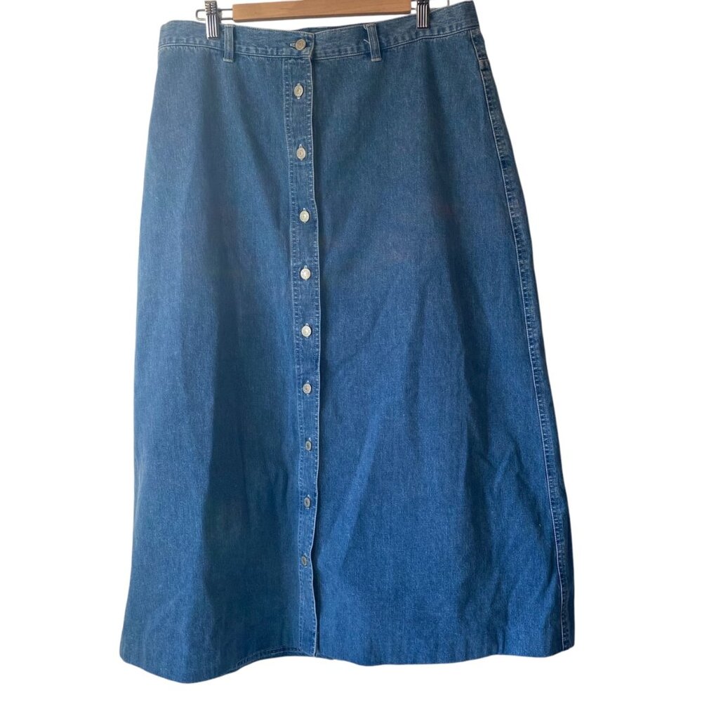 Lauren Jeans Co. Vintage Blue Denim‎ Button-Front Maxi Skirt Western Women 14W